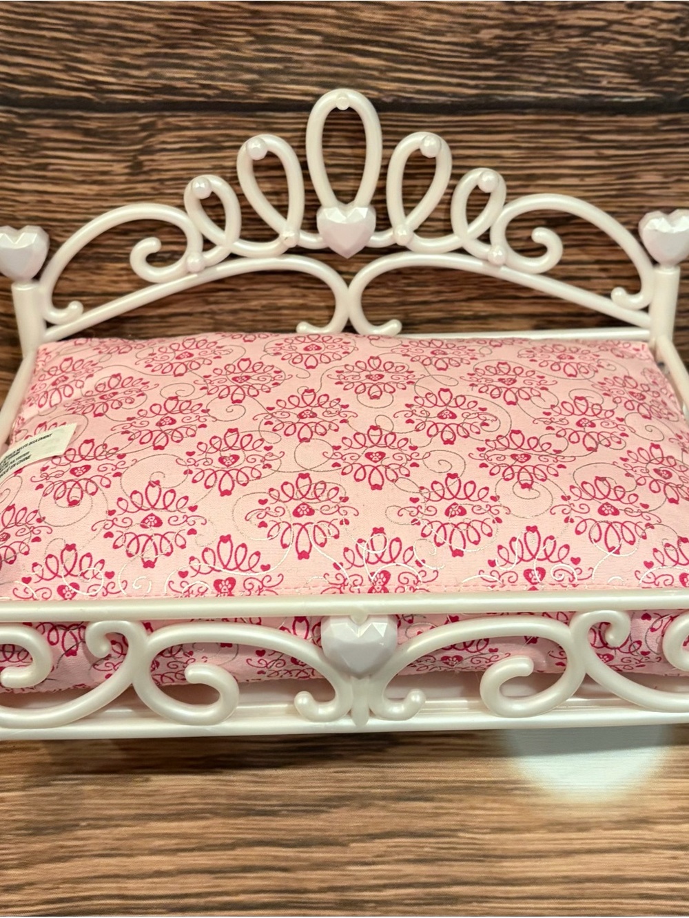 American Girl Pink Patterned Pillow bed with heart Accents